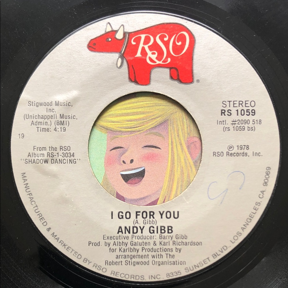 Andy Gibb Vinyl 45 Record I Go For You Time Is Time ‘80
